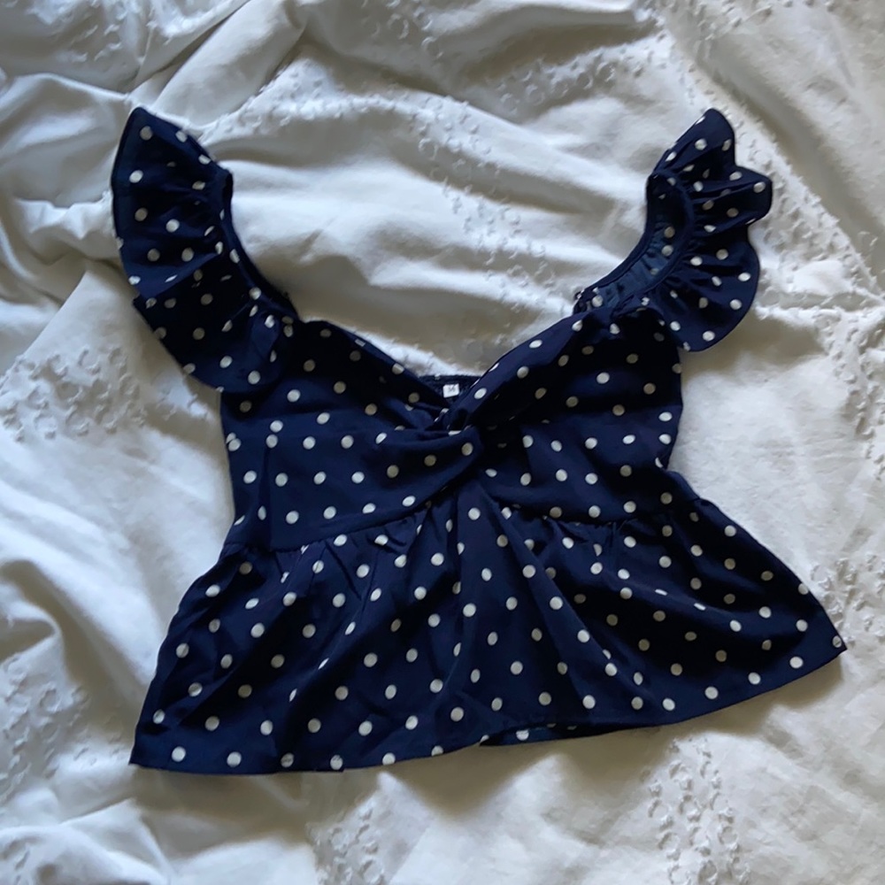 Ruffle polka dot tank with flutter sleeve